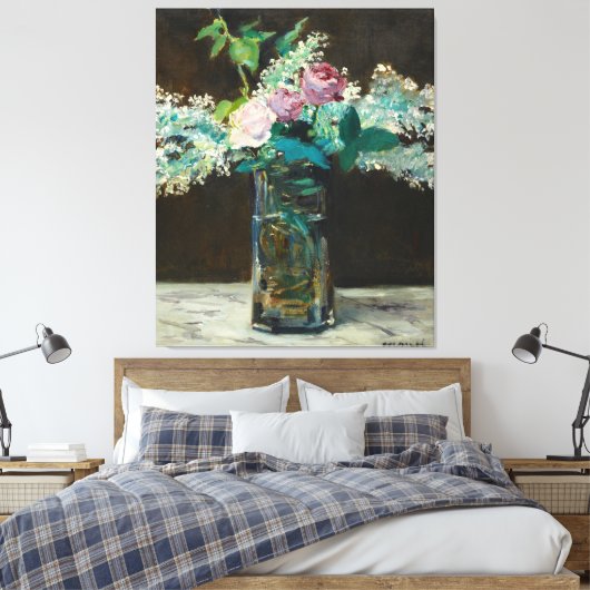 Edouard Manet Vase of White Lilacs and Rozen Canvas Afdruk (Insitu (Slaapkamer))
