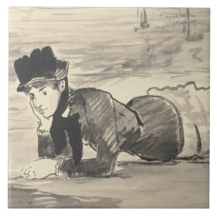 Edouard Manet - Vrouw die op het strand ligt Tegeltje