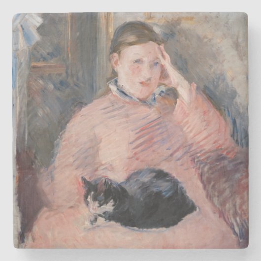 Edouard Manet - Vrouw met een kat Stenen Onderzetter (Voorkant)