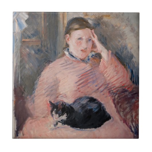 Edouard Manet - Vrouw met een kat Tegeltje (Voorkant)