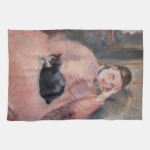Edouard Manet - Vrouw met een kat Theedoek (Horizontaal)