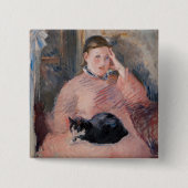 Edouard Manet - Vrouw met een kat Vierkante Button 5,1 Cm (Voorkant)