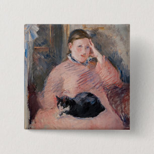 Edouard Manet - Vrouw met een kat Vierkante Button 5,1 Cm