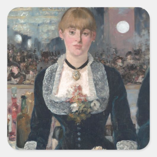 Edouard Manet's A Bar op de Folies-Bergère Vierkante Sticker (Voorkant)