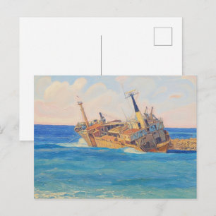 Edro III schipbreuk Paphos, aquarel stijl Briefkaart