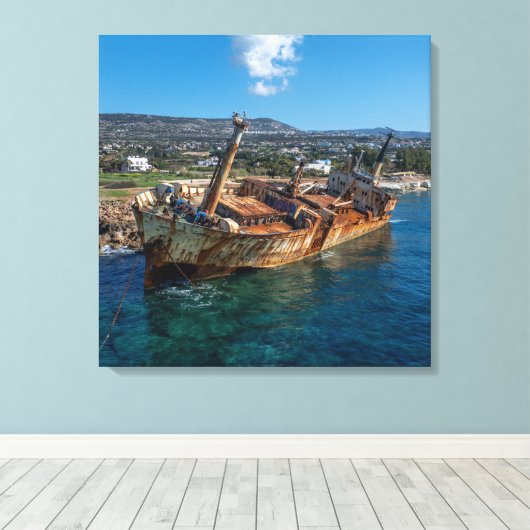 Edro III schipbreuk Paphos, Cyprus Canvas Afdruk (Insitu (Houten vloer))
