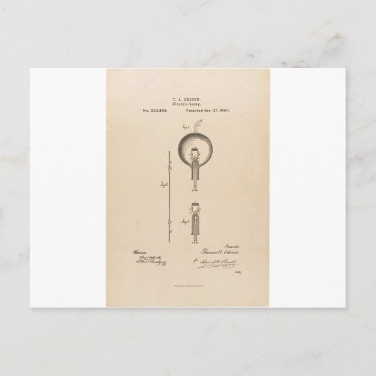 Edson's Light Bulb Patent Briefkaart (Voorkant)