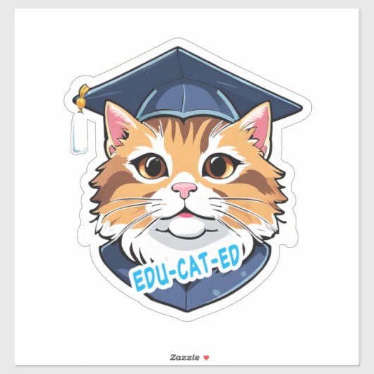 Edu-kat-ed! Kat die een Afstuderen Pet draagt Sticker (Vel)