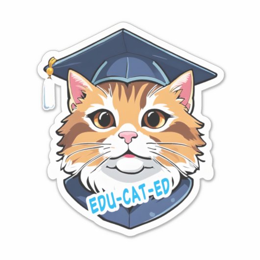 Edu-kat-ed! Kat die een Afstuderen Pet draagt Sticker (Voorkant)