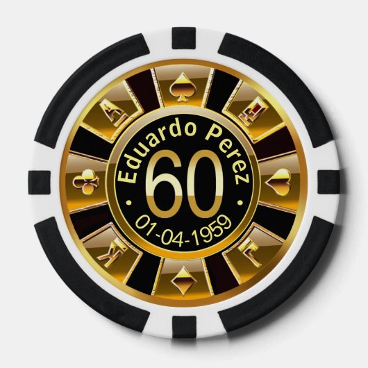 Eduardo P 60th bday goud zwart poker chip (Voorkant)