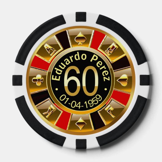 Eduardo P 60th bday rood goud zwart poker chip (Voorkant)
