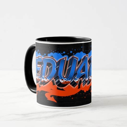 Eduardo Vorname Name Graffiti blue orange Tasse Mok (Voorkant links)