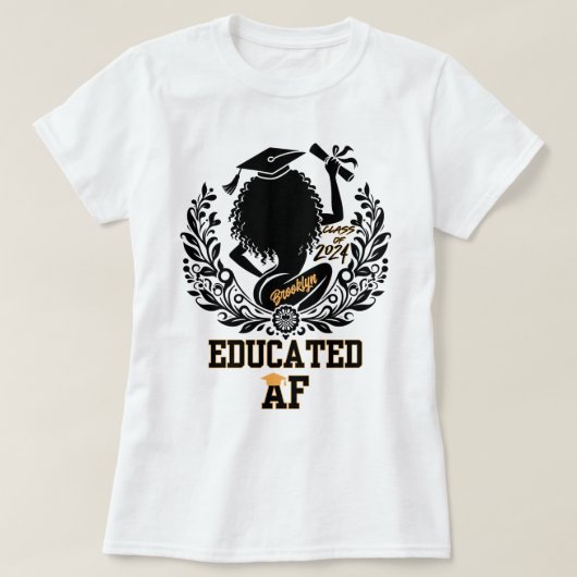 "Educated AF" Twerk zwart/geel Afstuderen T-shirt (Design voorkant)