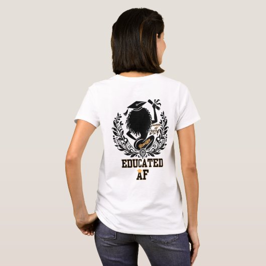 "Educated AF" Twerk zwart/geel Afstuderen T-shirt (Achterkant volledig)