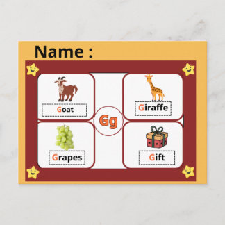 Educatieve Flitskaart Alfabet Letter G voor Kinder Briefkaart