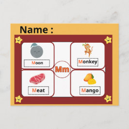 Educatieve Flitskaart Alfabet Letter M voor Kinder Briefkaart