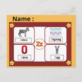 Educatieve Flitskaart Alfabet Letter Z voor Kinder Briefkaart