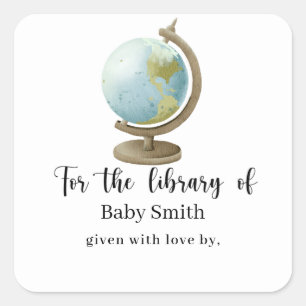Educatieve Globe - Baby Shower Bibliotheek Vierkante Sticker