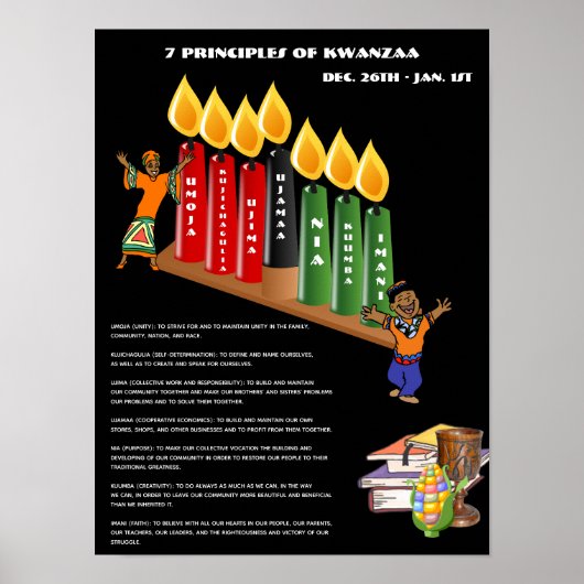 Educatieve KWANZAA Poster 7 Principes, Symbolen (Voorkant)