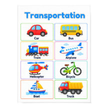 Educatieve poster over transportmiddelen voor kind