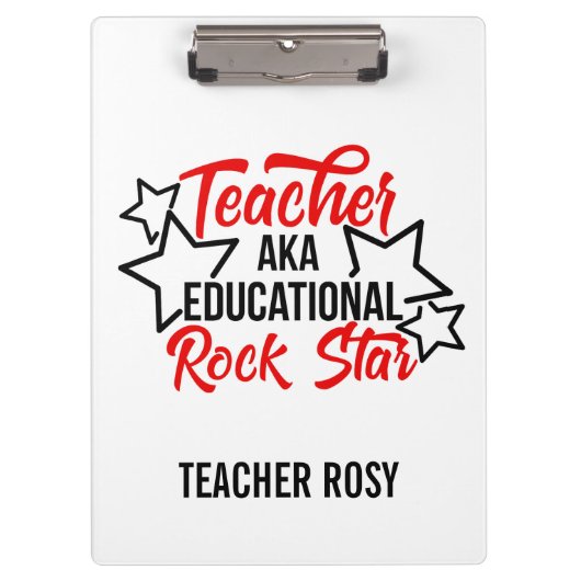 Educatieve Rock Star Zwart Rood Leraar Klemborden (Voorkant)