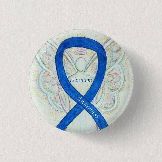 Education Angel Blue Awareness Ribbon Art Pin Ronde Button 3,2 Cm (Voorkant)