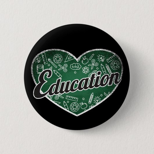 Education Retro Heart Blackboard Love Ronde Button 5,7 Cm (Voorkant)