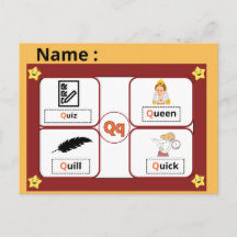 Educational Alphabet Letter Q Flashcard for Kids 
