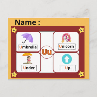 Educational Alphabet Letter U Flashcard for Kids  Briefkaart