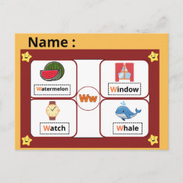 Educational Alphabet Letter W Flashcard for Kids  Briefkaart