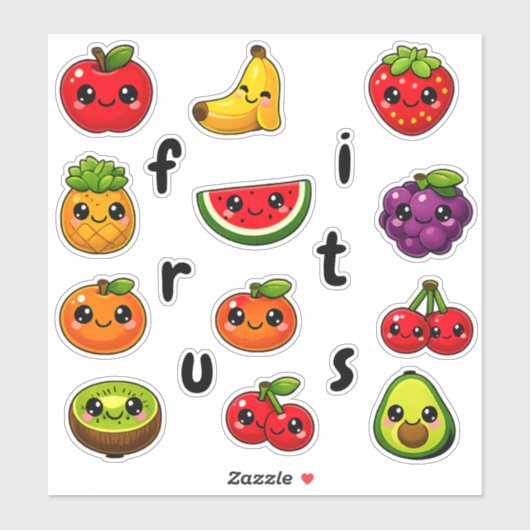 Educational Fruit Stickers - Spelling Fun for Kids (Vel)
