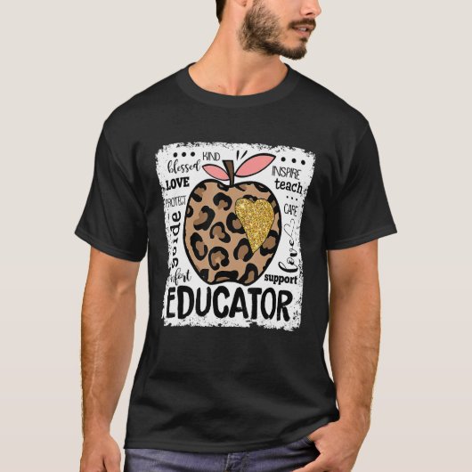 Educator Leraar Leopard Apple Love Team Terug naar T-shirt (Voorkant)