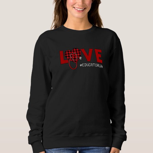 Educator Nurse Pset Red Love Heart Stethoscoop Nu Trui (Voorkant)