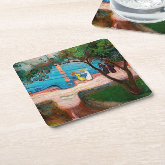 Edvard Munch - Dans op het strand Kartonnen Onderzetters (Schuin)