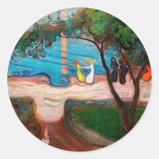 Edvard Munch - Dans op het strand Ronde Sticker (Voorkant)