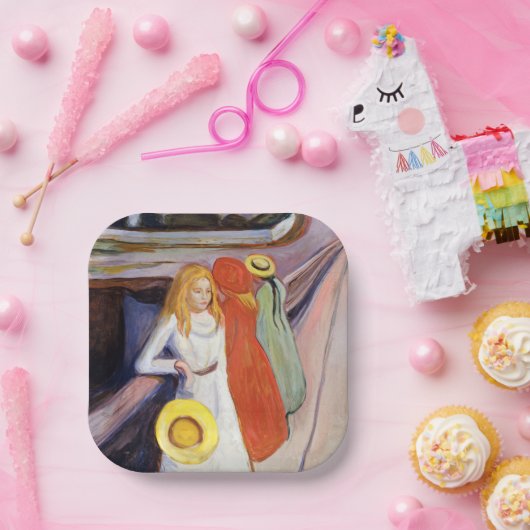 Edvard Munch - De meisjes op de brug 1901 Papieren Bordje (Feest)