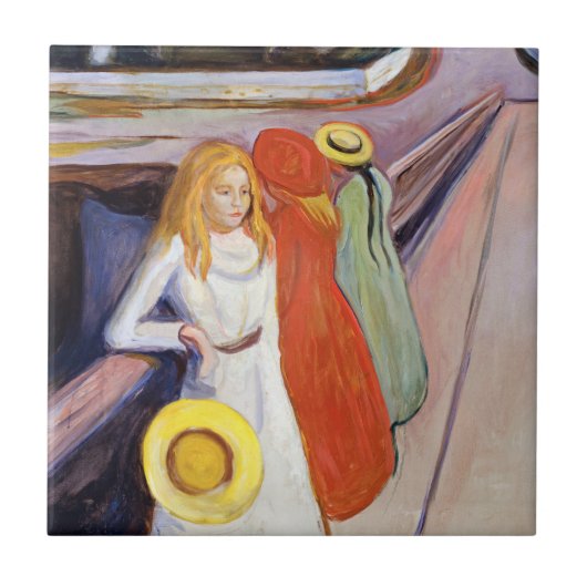 Edvard Munch - De meisjes op de brug 1901 Tegeltje (Voorkant)