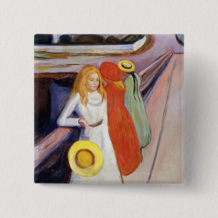 Edvard Munch - De meisjes op de brug 1901 Vierkante Button 5,1 Cm