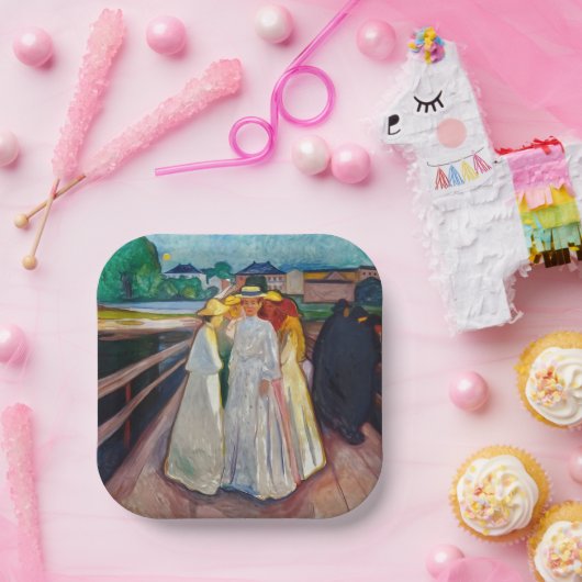 Edvard Munch - De meisjes op de brug 1903 Papieren Bordje (Feest)