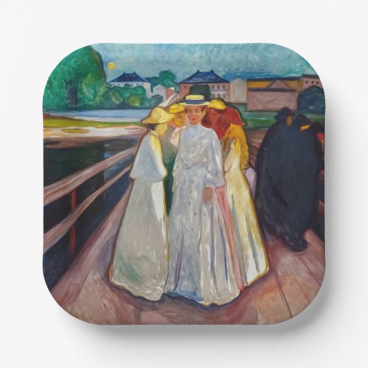 Edvard Munch - De meisjes op de brug 1903 Papieren Bordje (Voorkant)