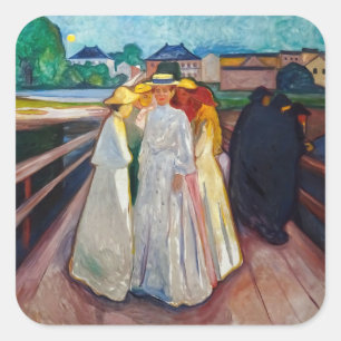 Edvard Munch - De meisjes op de brug 1903 Vierkante Sticker