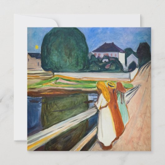 Edvard Munch - De meisjes op de brug in de witte n Bedankkaart (Voorkant)