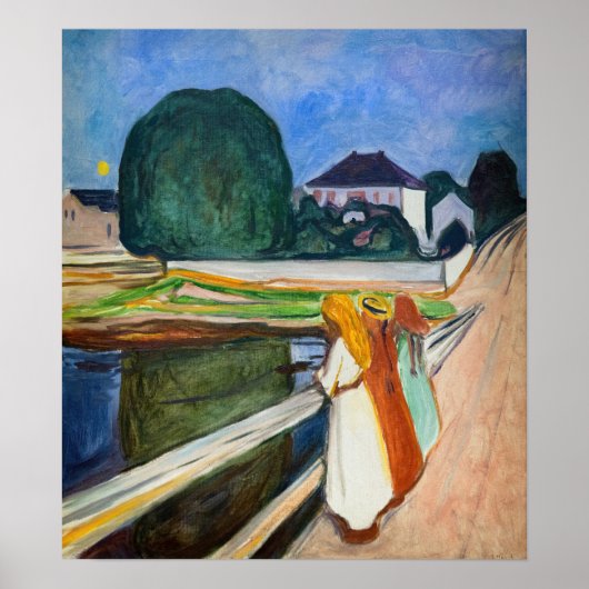 Edvard Munch - De meisjes op de brug in de witte n Poster (Voorkant)