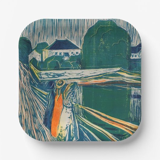 Edvard Munch - De meisjes op de brug, Lithograaf Papieren Bordje (Voorkant)