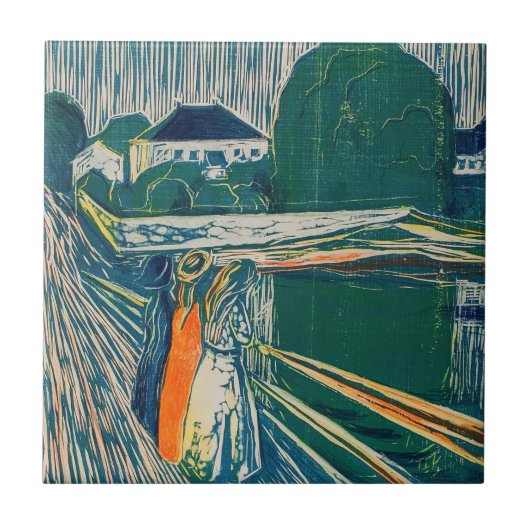 Edvard Munch - De meisjes op de brug, Lithograaf Tegeltje (Voorkant)
