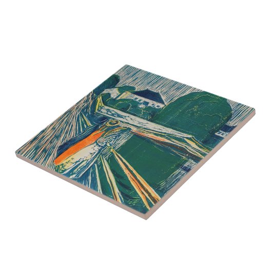 Edvard Munch - De meisjes op de brug, Lithograaf Tegeltje (Zijkant)