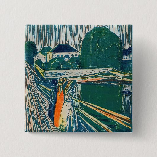 Edvard Munch - De meisjes op de brug, Lithograaf Vierkante Button 5,1 Cm (Voorkant)