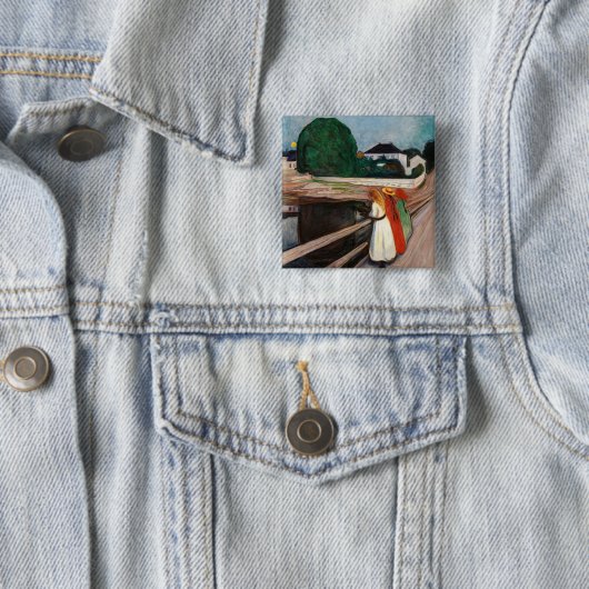 Edvard Munch - De meisjes op de brug Vierkante Button 5,1 Cm (In situ)