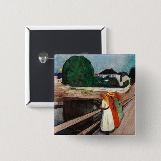 Edvard Munch - De meisjes op de brug Vierkante Button 5,1 Cm (Voorkant /achterkant)