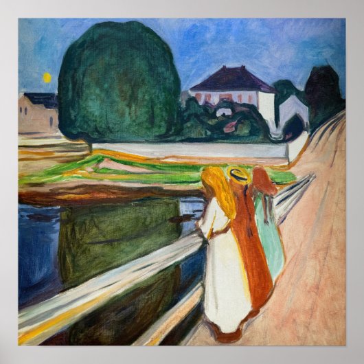 Edvard Munch - De Meisjes op de Brug Witte Nacht Poster (Voorkant)